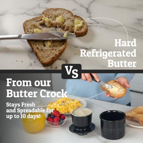 Large Butter Crock with Lid with Water Line (Black / Large)