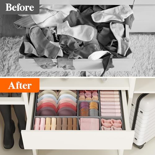Drawer Organizer Clothes for Closet (Light Gray)