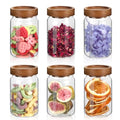 6oz Small Glass Jars with Wood Lid Spice Jar Round Food Storage Canister Clear Glass Containers Jar for Ground Seasoning Pantry Sugar Tea Coffee Bean Spice Herb Cookies (6 * 200ml(6.76oz))