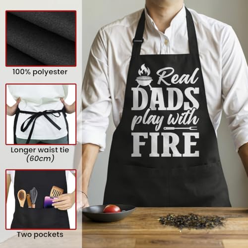 Funny Apron with Pockets for BBQ Grilling Kitchen Cooking Birthday Christmas (Dad 2)