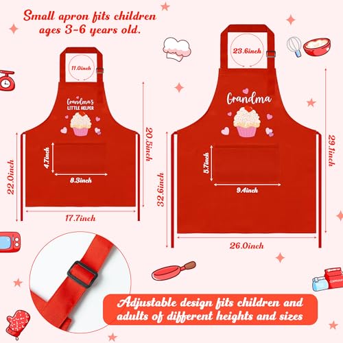 R HORSE Adults Kids Matching Apron Set Grandma and Me Apron with 2 Pockets (Red Grandma)