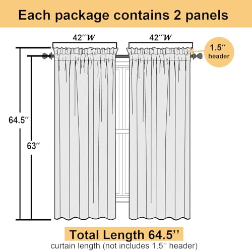 Royal Blue Sheer Curtains 63 Inch Length 2 Panels Set (Royal Blue / 42"W x 63"L (Pack of 2))