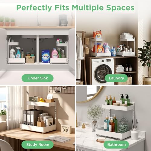Under Sink Organizer Bathroom Kitchen (cream white)