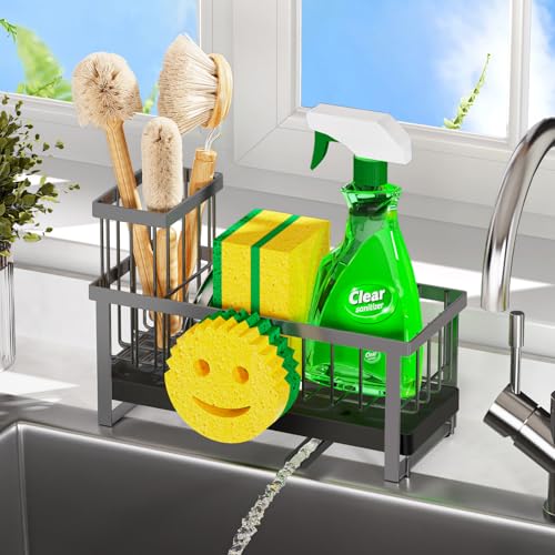 Sponge Holder for Kitchen Sink (Gray-tray)