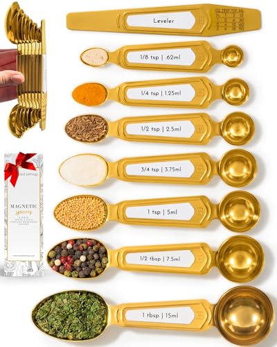 White and Gold Measuring Spoons with Leveler (White & Gold)