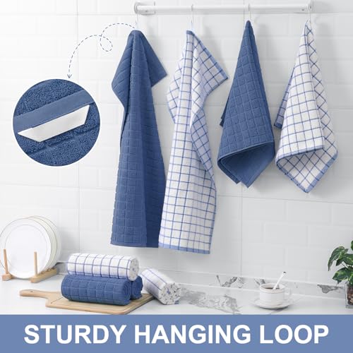 Large Premium Cotton Kitchen Towels 16"x 28" (Navy Blue / 16" X 28" - 4 Pack)