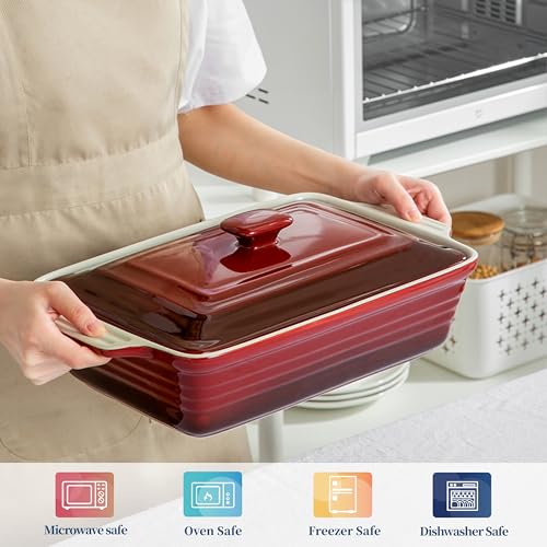 4.5 Quart Ceramic Casserole Dish with Lid (Gradient Red)