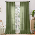 Olive Green Linen Sheer Curtains 84 Inches Long for Living Room (Olive Green / 52"W x 84"L (Pack of 2))