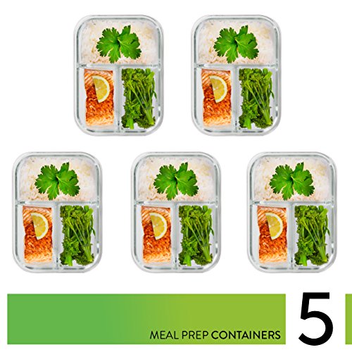 PrepNaturals 5 Pack 34oz Glass Meal Prep Containers (5 Pack - 34oz)