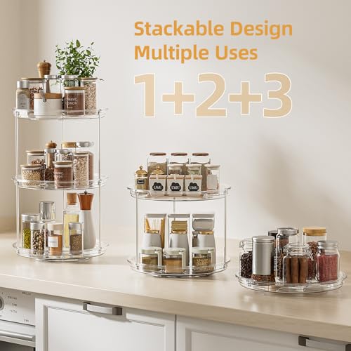 2 Tier Lazy Susan Turntable Organizer for Cabinet (1 Pack Clear / 9 inch)