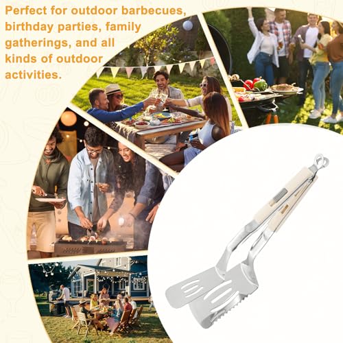 Spatula Tongs (White Handle, Silver Tone)