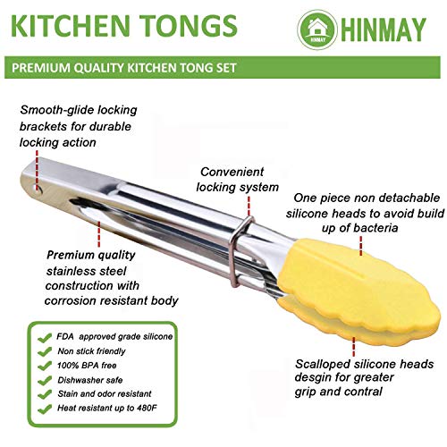 7 Inch Mini Tongs with Silicone Tips (7-inch / Yellow)