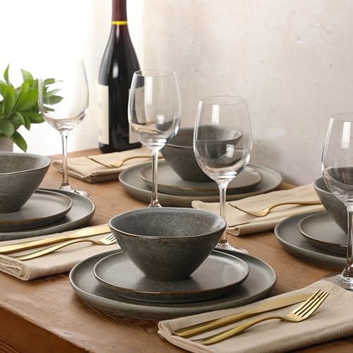 Coastal Forest Plates and Bowls Sets (Slate Grey (Coastal Forest) / Service for 4 (12pcs))