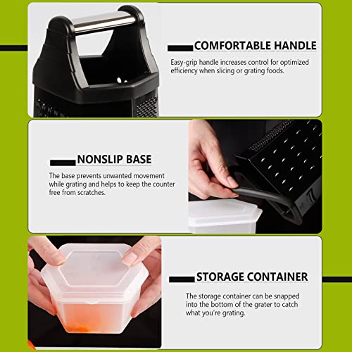 Box Grater Cheese Grater Shredder Stainless Steel with 6 Sides (Black)