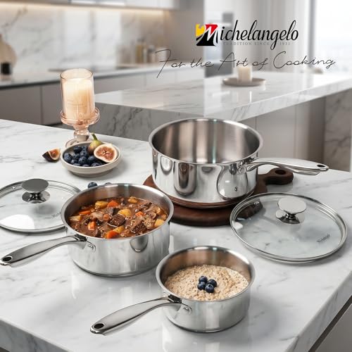 Stainless Steel Saucepan Set with Lids 1QT & 2QT & 3QT (1 quart + 2 quarts + 3 quarts)