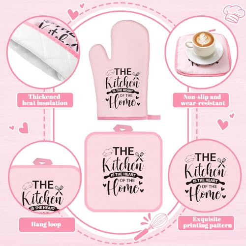 8 Pcs Kitchen Towels and Oven Mitts Sets Pot Holders Dishcloths Set Kitchen Decorative Accessories Absorbent Potholders Heat Resistant for Chef Baking Cooking (Pink / Simple)
