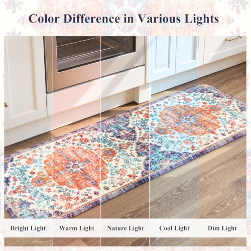 Kitchen Mats Cushioned Anti Fatigue (Orange/Blue/Multi / 20" x 59"+20" x 32"--0.47 inches)