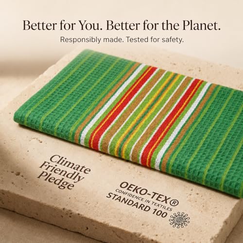 Kitchen Towel Cotton Dish Towel 20”x30” (20" x 30" (Set of 6) / 129 Green - Stripes)