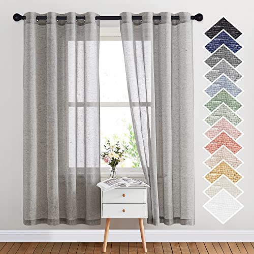 Sheer Curtains Open Linen Blend for Bedroom Windows (52"W x 72"L (Pack of 2) / Charcoal Grey)