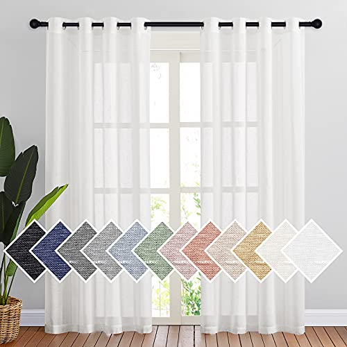 Semi Sheer Linen Ivory Curtains for Bedroom (52"W x 84"L (Pack of 2) / Ivory)