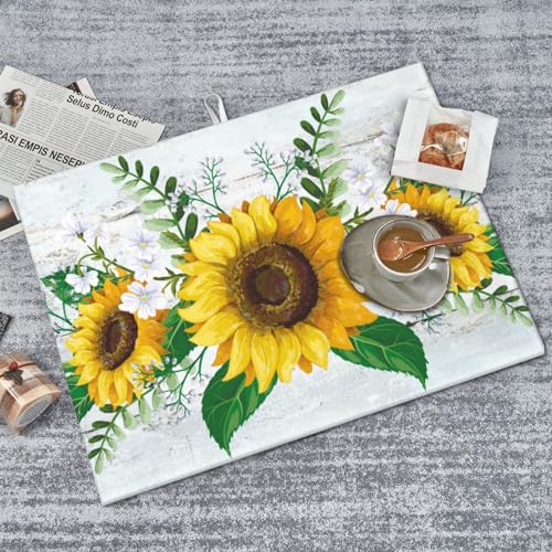 Sunflowers Dish Drying Mat XL Microfiber Kitchen Drying Mat Large Green Dish Drying Mats for Kitchen Counter Absorbent Quick Drying Pad 18x24 Inch (Sunflowers)