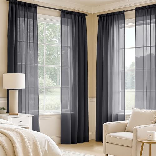 Black Sheer Curtains 72 Inches Long 4 Panels 54 x 72 Inches (54"W x 72"L (Pack of 4) / Black)