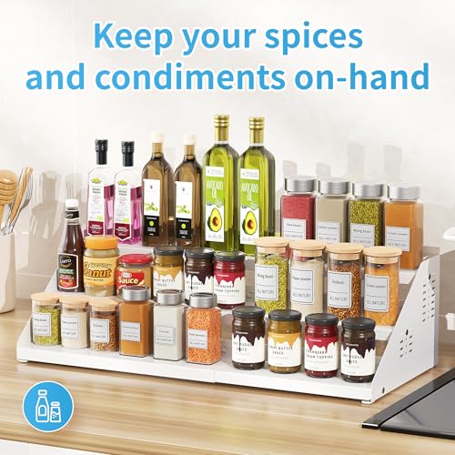 3 Tier Expandable Spice Organizer for Cabinet (White)