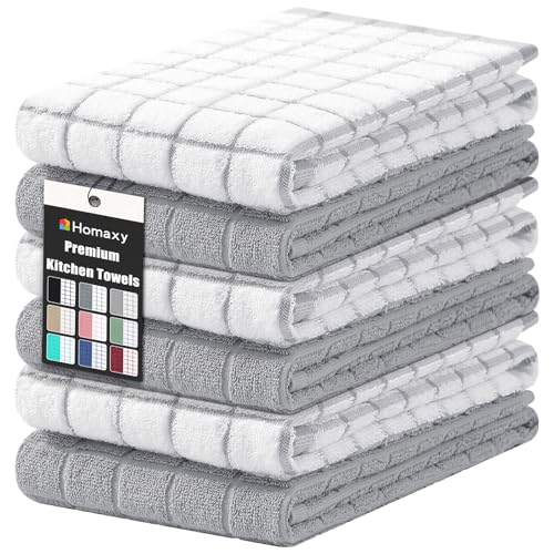 Large Premium Cotton Kitchen Towels 16"x 28" (Light Grey / 16" X 28" - 6 Pack)