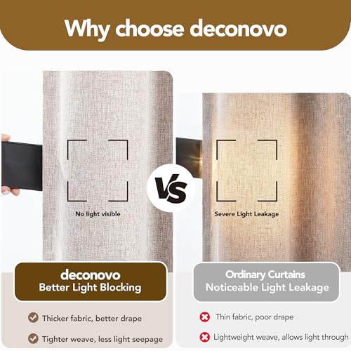 100% Blackout Linen Curtains for Living Room Bedroom 108 Inch Long (Flaxen/Linen 100% Blackout / 52"W x 108"L (Pack of 2))