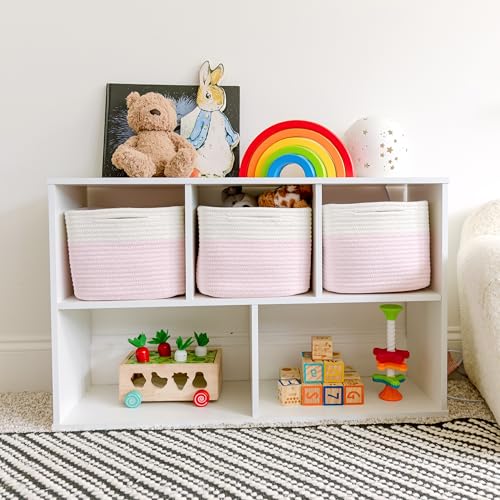 Storage Cubes 9”x9”x7”Cotton Rope Woven Baskets for Organizing 3 (Off White & Mixed Pink)