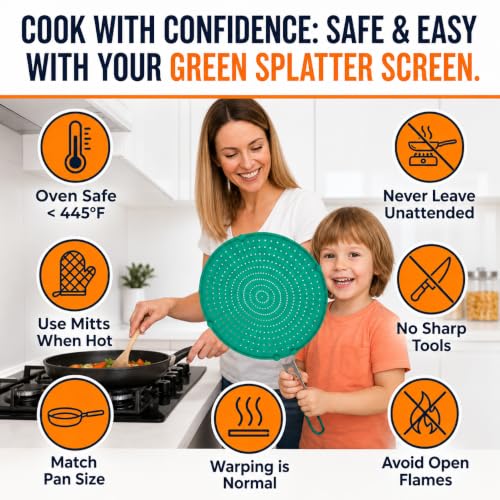 Silicone Splatter Screen for Frying Pan (13 inch / Green)