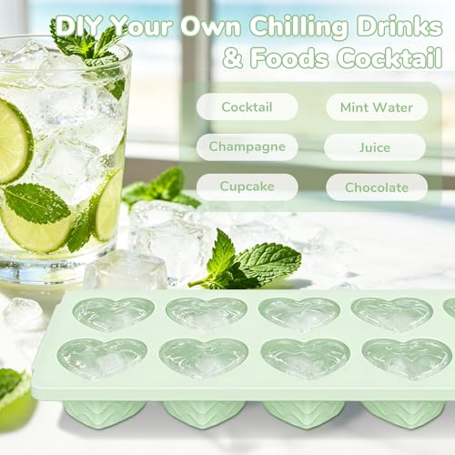 Ice Cube Trays for Freezer with Lids (10Square & Heart-Matcha Green)