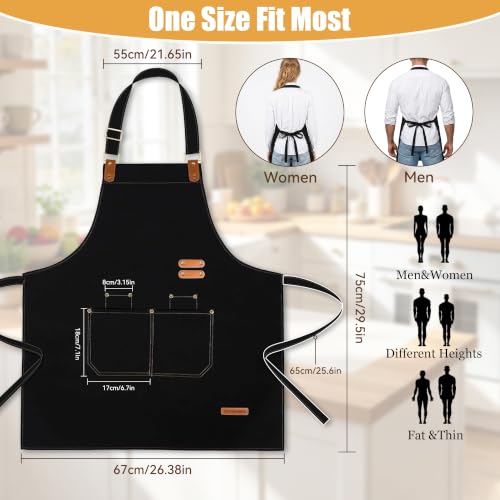 Chef Apron for Men Women with Pockets Adjustable Neck Strap (Black)