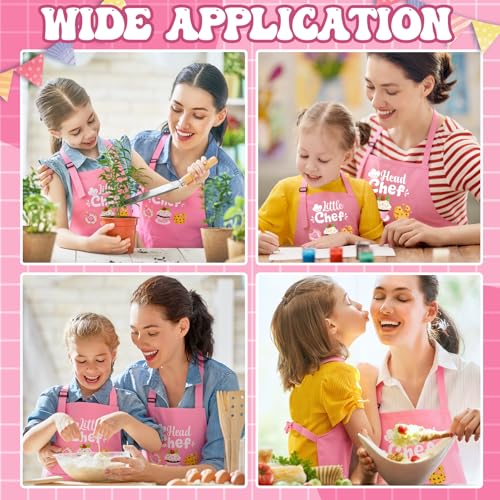 2 Pack Parent and Child Aprons Set Mommy and Me Apron Pink (Pink)