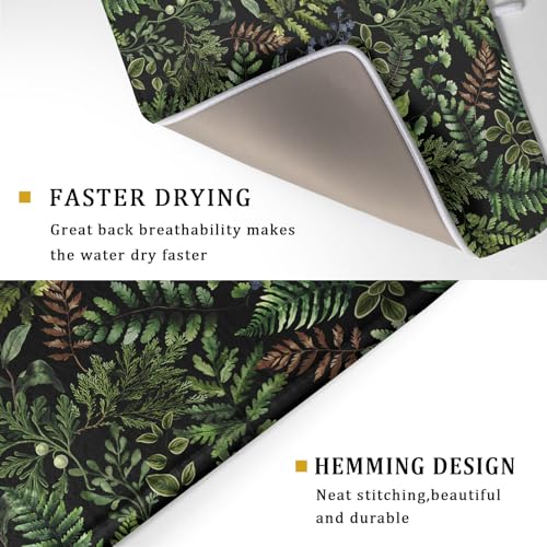 Black Sage Green Plant Dish Drying Mat for Kitchen Counter (18" x 24")