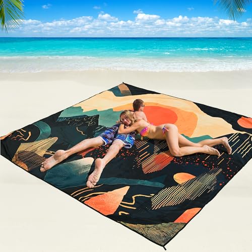 Beach Blanket Mat Waterproof Sandproof for 2 (Vivid Peaks / 79" X 83"（1-4person）)