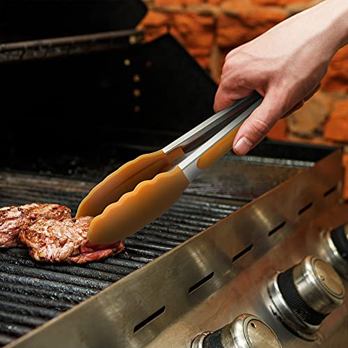 3 Pack Silicone Kitchen Tongs (Orange)