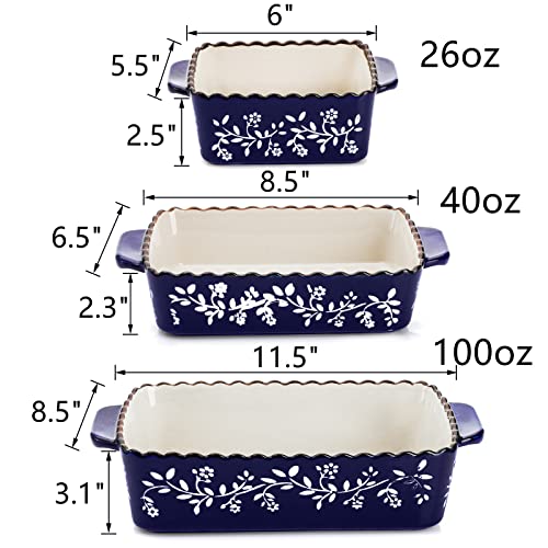 3 Pack Ceramic Bakeware Set Porcelain Rectangular Baking Dish Lasagna Pans for Cooking Kitchen Casserole Dishes Cake Dinner 12 x 8.5 x 6 Inches of Baking Pans Banquet and Daily Use Cobalt Blue (Cobalt Blue)