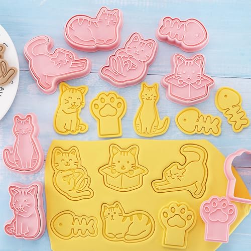 8 Pcs Cookie Cutters Set 3D Holiday Cookie Cutters for Party Baking Decoration (Cats (8 Pcs))