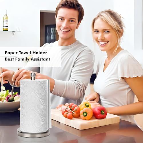 Paper Towel Holder Stand with Sturdy Base Fits Standard and Jumbo Sized Paper Towel (Brushed Nickel)
