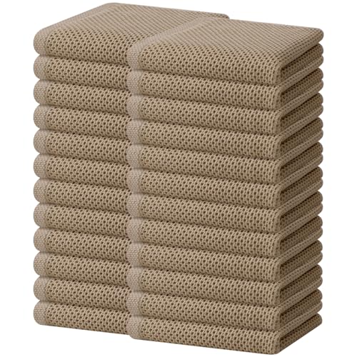 100% Cotton Waffle Weave Kitchen Dish Towels 24 (Tan / 13 X 28 - 24 Pack)