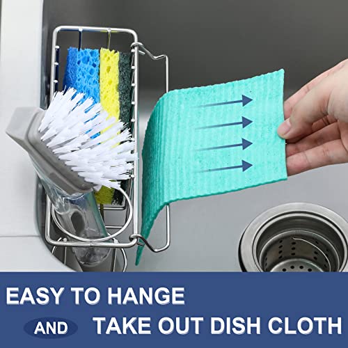 3-In-1 Sponge Holder for Kitchen Sink with Suction Cups & Adhesive Hook , In-sink Sponge Holder, Wall Hanging Sink Caddy Organizer Rack - Sponge, Dish Cloth, Brush, Scrubber - 304 Stainless Steel (3-in-1 / Silver)