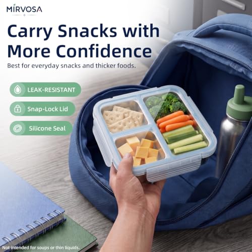 4 Pack 3 Compartment Stainless Steel Snack Containers with Lids for Kids