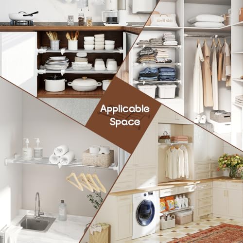 Tension Shelf Expandable Rod Closet Tension Shelf Heavy Duty Clothes Hanger (39.76 - 60.03 inches / Ivory)