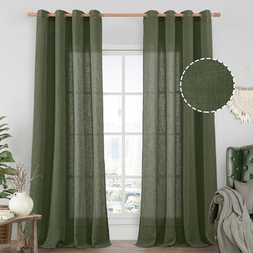 Semi Sheer Linen Curtains 102 inches Long for Living Room 2 Panels (52"W x 102"L (Pack of 2) / Olive Green)