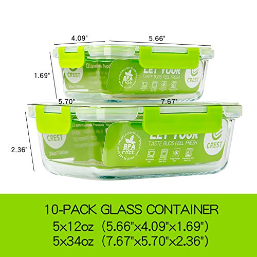 Glass Containers for Food Storage with Lids (Green)