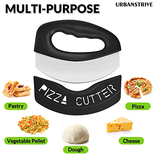 Heavy Duty Stainless Steel Pizza Cutter with Cover (Black)