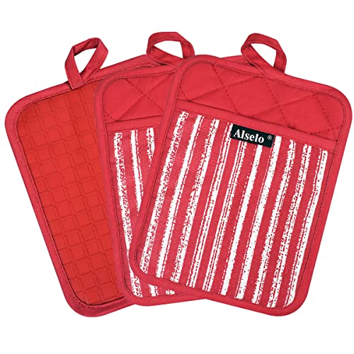 Silicone Pot Holders Set of 3 Heat Resistant & Non Slip Potholders (Red)
