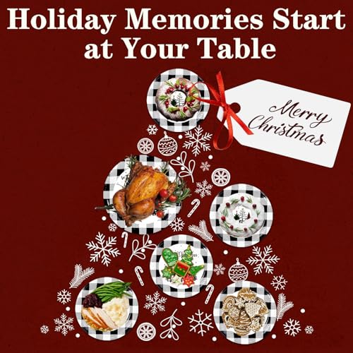 Fun Christmas Paper Plates (Christmas Black white Plaid / 50 Count (25-9" & 25-7"))