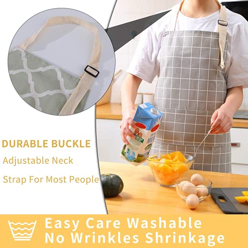 2 Pack Cotton Adjustable Bib Apron for Women (Cotton - Grey/Green)